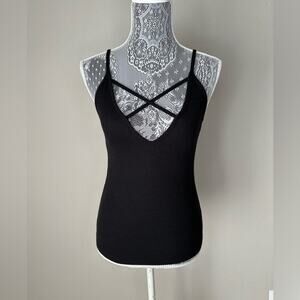 FOREVER 21 Womens Black  V-neck Front and Back Strappy Ribbed Tank Top Size XS